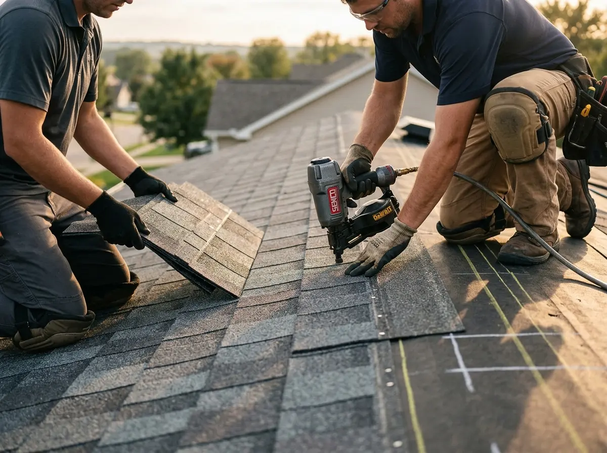 Professional roofer working on a residential roof in Palm Bay
